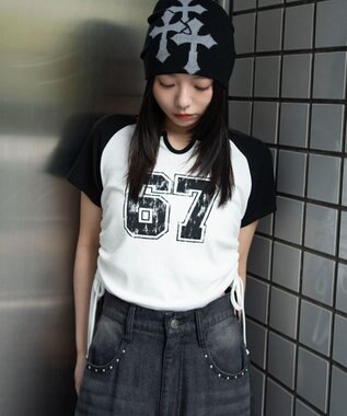 WEGO キーネックサイドレースアップちびT 柄7
