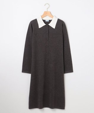 組曲 ニット襟トロンプルイユ ワンピース グレー系
