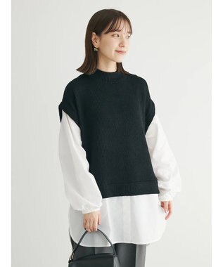 Green Parks ニットソードッキングチュニック Black