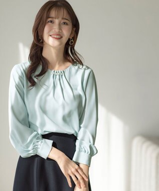  【洗える】フロントパール調 ブラウス
