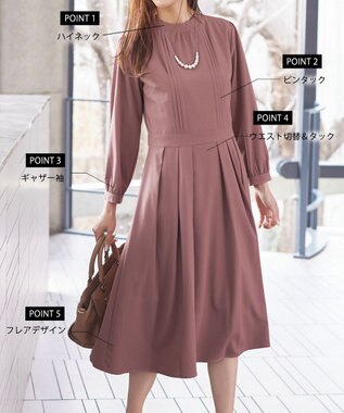 Tiaclasse 【洗える】ハイネックピンタックワンピース グレー