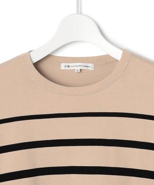 23区 【洗える】プレミアムビオコットン ボーダー ワイド ニット ベージュ×ブラック