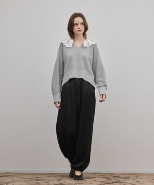 GRACE CONTINENTAL レースカラーニットトップ グレー