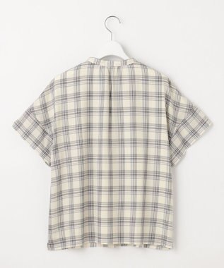 J.PRESS LADIES シアーストライプチェック フレンチスリーブ バンドカラー カットソー ホワイト系3