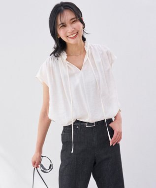 UNFILO ヴィンテージシアー ギャザーブラウス オフ