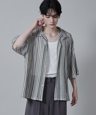 WEGO ストライプメッシュBIGシャツ（S） 柄1