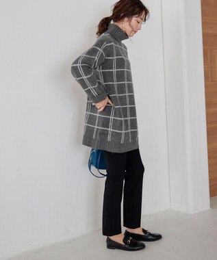 Tiaclasse L 【洗える】チェックジャガードニットチュニック チャコール