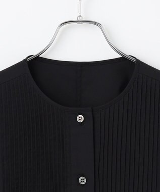 #Newans 【洗濯機可能/シワになりにくい】〈お腹・腰回りをカバー〉ピンタックデザインスクエアブラウス ブラック