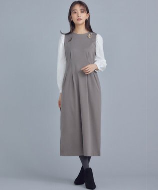 組曲 シャツスリーブポンチ ワンピース モカグレー×オフ系
