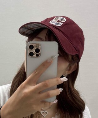 WEGO チェックロゴワンポイントキャップ ワイン