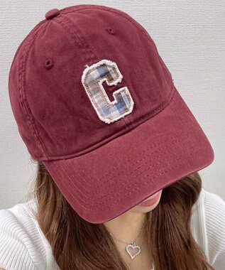 WEGO チェックロゴワンポイントキャップ ワイン