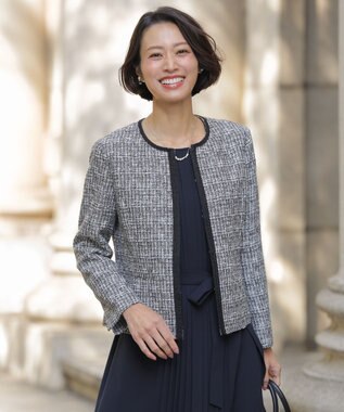 J.PRESS LADIES 【セットアップ対応】ファンシーツイード ノーカラー ジャケット