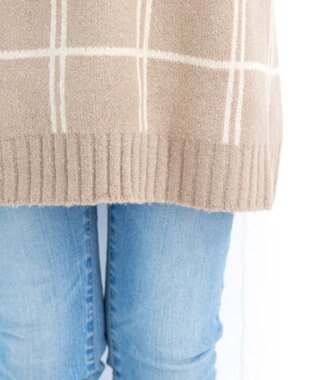 Tiaclasse L 【洗える】チェックジャガードニットチュニック ベージュ