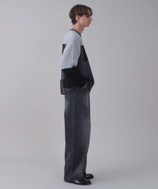 WEGO 【ユニセックス着用ITEM】ベロアモールカラーブロックプルオーバー ブラック中濃色