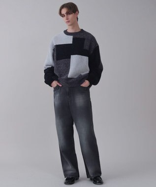 WEGO 【ユニセックス着用ITEM】ベロアモールカラーブロックプルオーバー ブラック中濃色