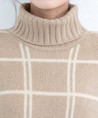 Tiaclasse L 【洗える】チェックジャガードニットチュニック ベージュ