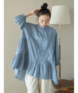 earth music&ecology コットンボイル切替ティアードチュニック Blue