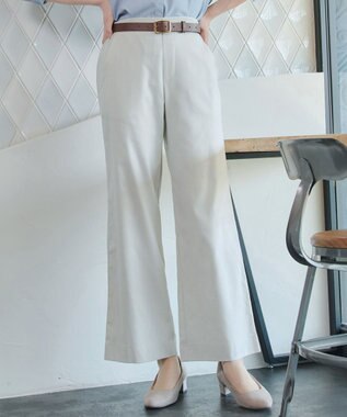 Tiaclasse ストライプストレッチワイドパンツ ベージュストライプ