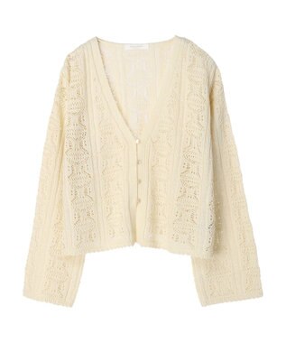 Green Parks 格子柄編みニットカーディガン Ivory