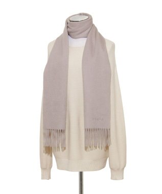 MOONBAT FURLA(フルラ）カシミヤ100％ 無地 マフラー ロゴ刺繍 手洗いOK モカブラウン