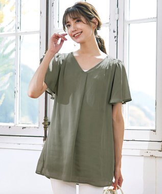 Tiaclasse フレアスリーブチュニックブラウス カーキ