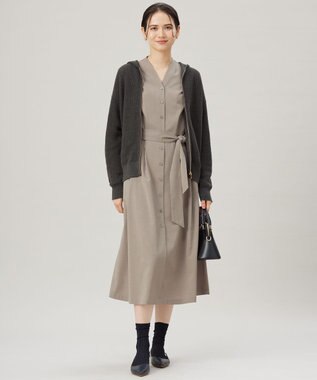 自由区 S 【洗える】リネンミドルゲージフーディ ニット スレート