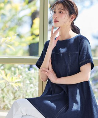 Tiaclasse 【洗える】デニムチュニックブラウス ネイビー