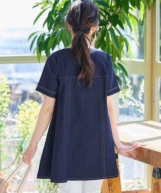 Tiaclasse 【洗える】デニムチュニックブラウス ネイビー