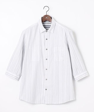 JOSEPH ABBOUD 【キングサイズ・1枚で2通りの着こなし】オーガニックコットンリバーシブル 七分袖シャツ ホワイト系1