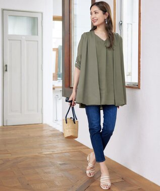 Tiaclasse フレアスリーブチュニックブラウス カーキ