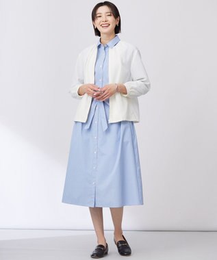 J.PRESS LADIES 【洗える・接触冷感・UVケア】エステネージュ シャツ ワンピース ブルーストライプ系