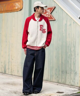 WEGO 【ユニセックス着用ITEM】グラフィックZIPニットブルゾン レッドその他