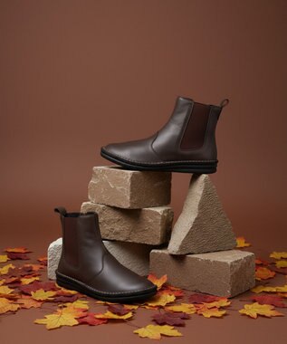 Pointer 本革軽量サイドゴアステッチショートブーツ ダークブラウン