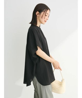 Green Parks 綿麻混ポンチョ風シャツ Black