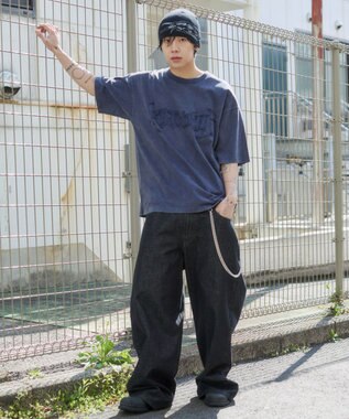 WEGO 【ユニセックス着用ITEM/MLサイズ展開】ブリーチダメージアップリケT（SS） ネイビー