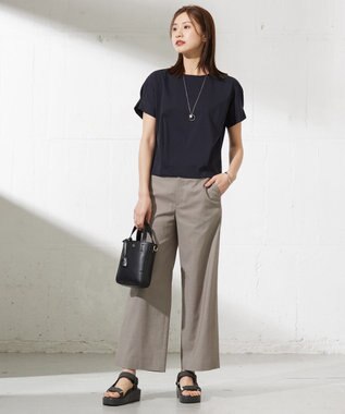 J.PRESS LADIES L 【接触冷感】コットンスムース フレンチスリーブ カットソー ネイビー系