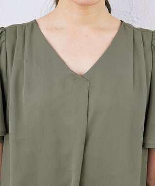 Tiaclasse フレアスリーブチュニックブラウス カーキ