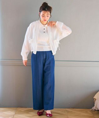 Feroux ベルト付き テンセルデニム ワイドパンツ ネイビー系