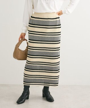 Green Parks ボーダーニットスカート Ivory
