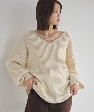earth music&ecology 【毛玉防止 / 洗濯機洗い可】アンチピリングクロスネックルーズニット Ivory