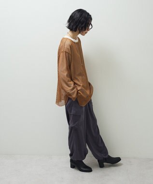 Green Parks メッシュ長袖ゆるカットプルオーバー Mustard