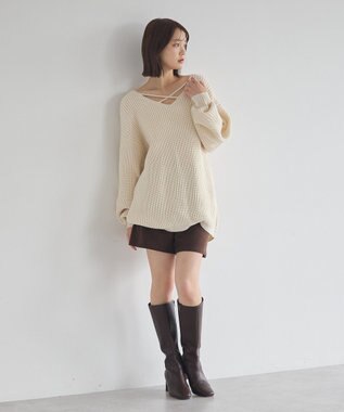 earth music&ecology 【毛玉防止 / 洗濯機洗い可】アンチピリングクロスネックルーズニット Ivory