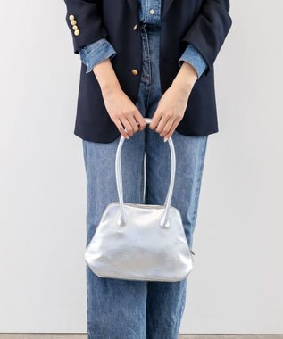 blancle メタリックレザー 舟形ボストンバッグ SILVER