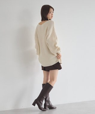 earth music&ecology 【毛玉防止 / 洗濯機洗い可】アンチピリングクロスネックルーズニット Ivory