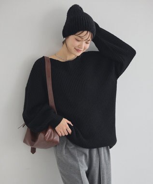 earth music&ecology 【毛玉防止 / 洗濯機洗い可】アンチピリングクロスネックルーズニット Black