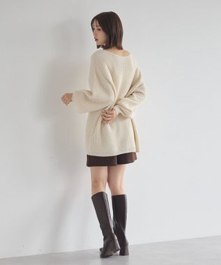 earth music&ecology 【毛玉防止 / 洗濯機洗い可】アンチピリングクロスネックルーズニット Ivory