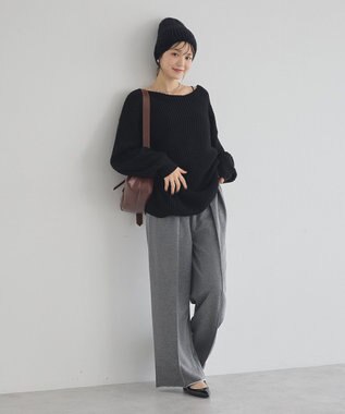 earth music&ecology 【毛玉防止 / 洗濯機洗い可】アンチピリングクロスネックルーズニット Black