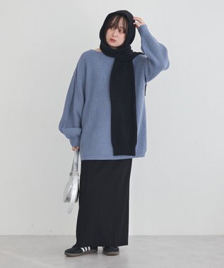 earth music&ecology 【毛玉防止 / 洗濯機洗い可】アンチピリングクロスネックルーズニット Sax