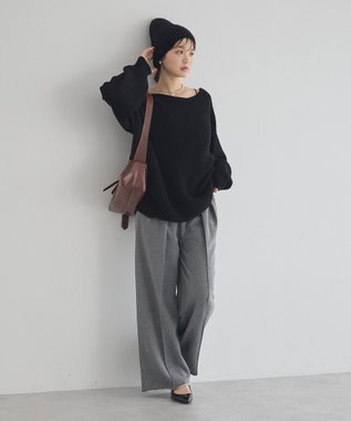 earth music&ecology 【毛玉防止 / 洗濯機洗い可】アンチピリングクロスネックルーズニット Black