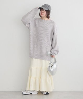 earth music&ecology 【毛玉防止 / 洗濯機洗い可】アンチピリングクロスネックルーズニット Gray